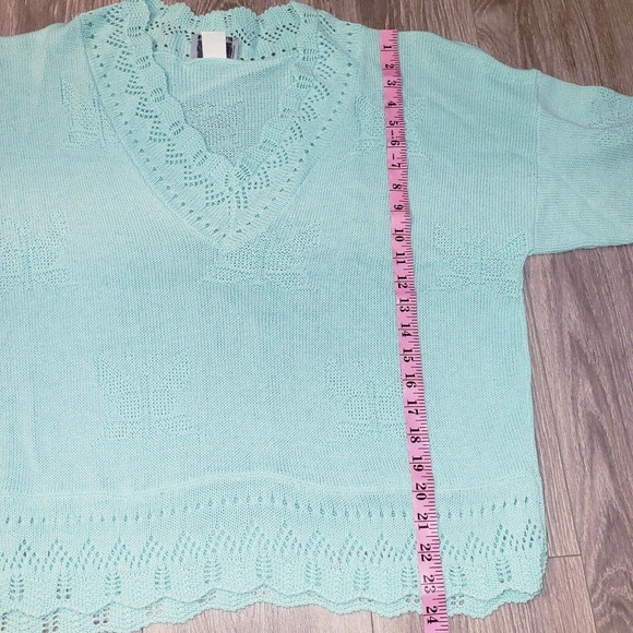 Vintage Adele Knitwear Crochet Grandma Sweater V-Neck 1980's Butterfly Print XL? - Picture 9 of 12